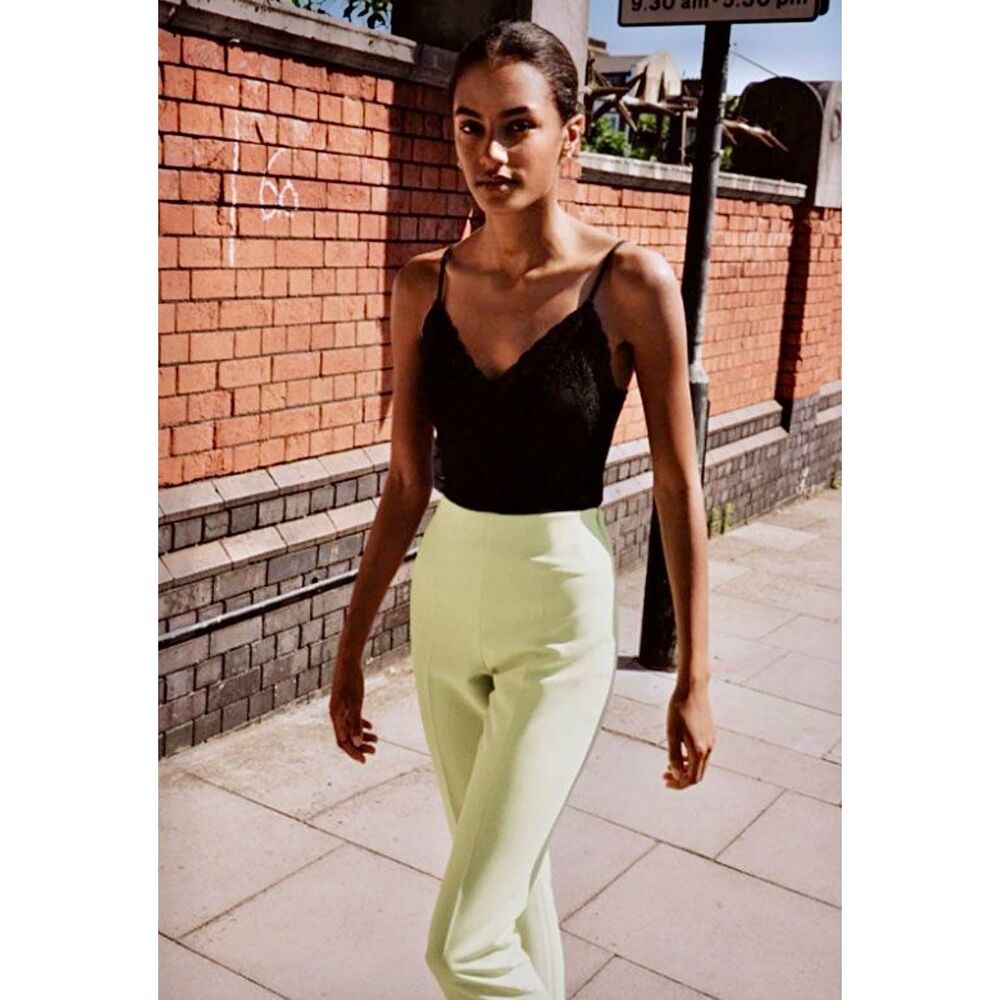 Zara Mini Cropped Flare Pants Light Lime Green Yellow Size L NWT